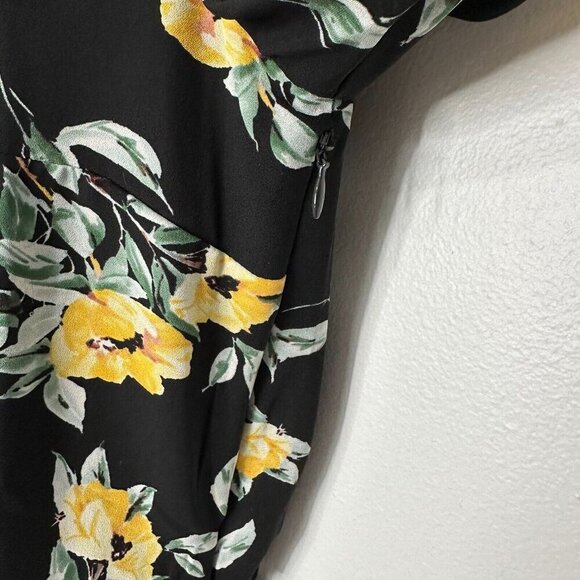 WHBM Floral Dress Size 12 Black Yellow V-Neck Boho - Picture 5 of 11